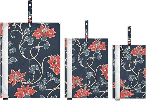 Miniatura 8 de Red Traditional Floral Design 3 Set Travel Packing Cubes For Suitcases With Zipper Closet Storage Bag Space Saver Bags Organizers For Bedroom