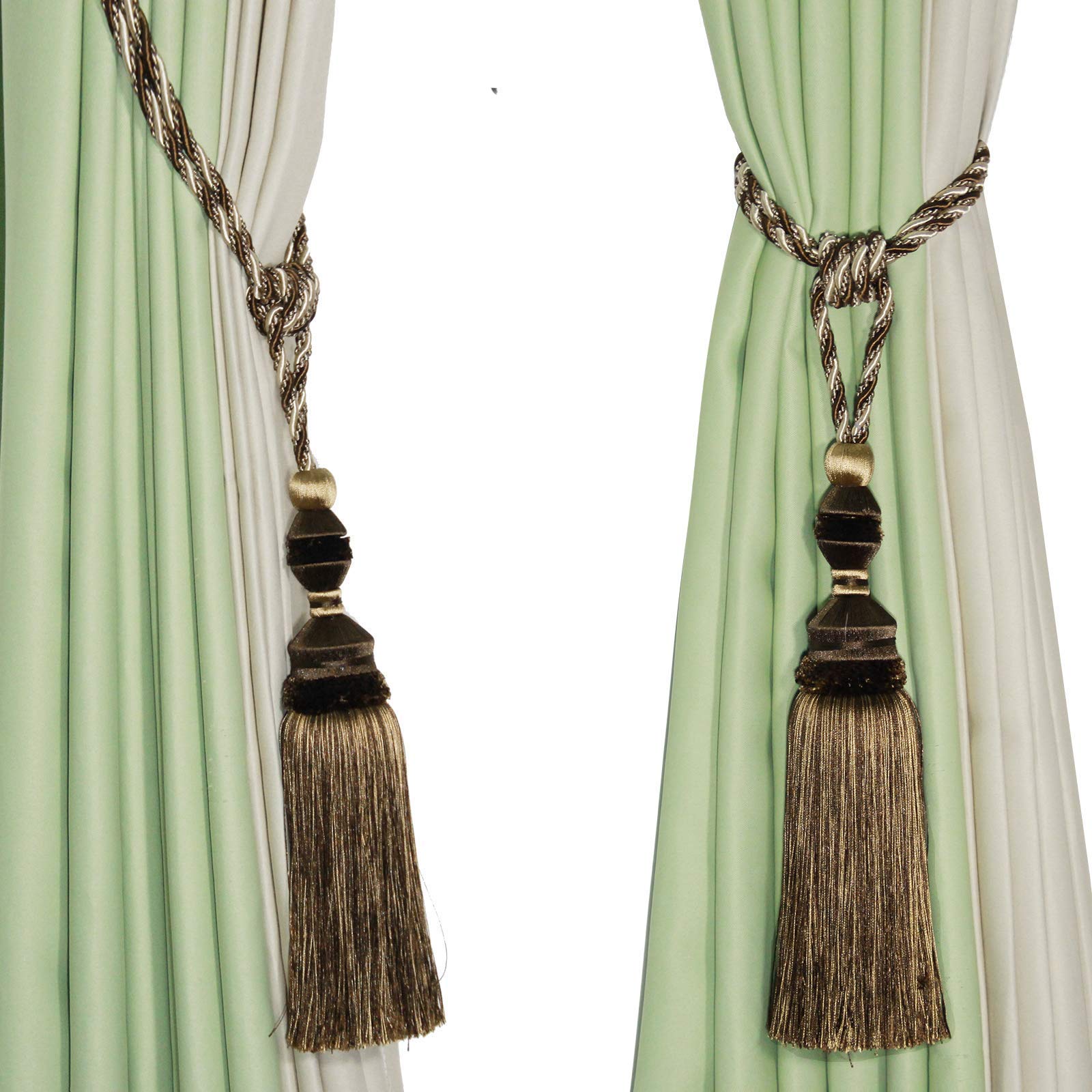 Vorhang-Raffhalter Handarbeit Elegante Vorhangseil-Ebenen Luxuriöse volle Quaste Drape Raffhalter für Home Office Dekor (Dark Coffee, 2)
