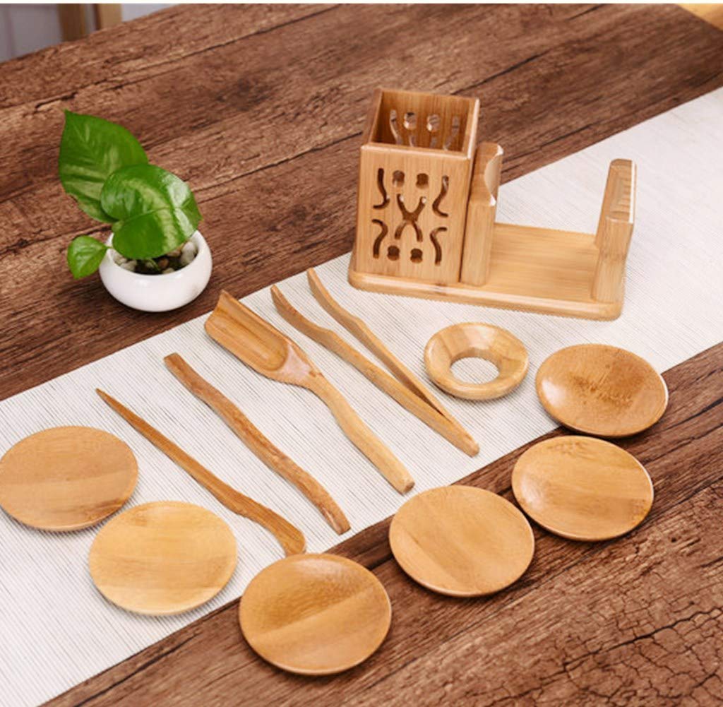 LeYin Bamboo Tea Tool Set, Chinese Gongfu Tea Ceremony Accessories, (Spoon, Needle, Clip, Scoop, Tray, Utensils Set)