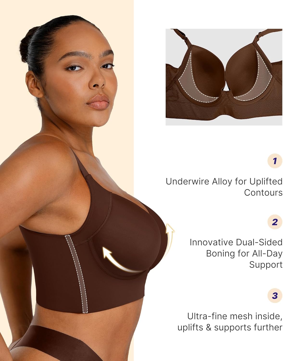 SHAPELLX Bras for Women Push Up Bra T-Shirt Bra Everyday Underwire Back Smoothing Full Coverage Bras - Image 4