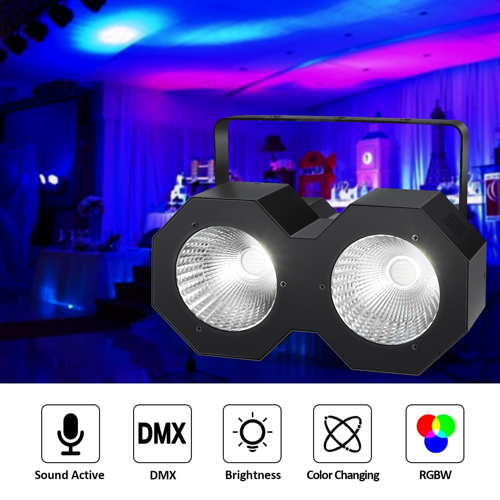 Luci par COB, luci da palcoscenico Blinder, 100 W RGBW LED COB Par Light, DMX/Master-Slave DJ può illuminare uplighting, Blinder & Strobe Stage Lighting per Chiesa Matrimonio Concerto Teatro