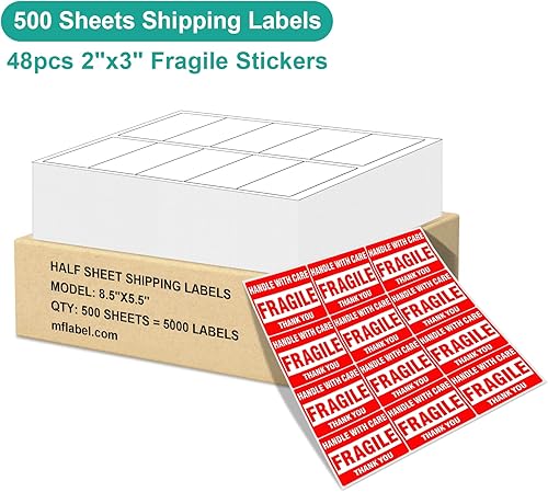 Miniatura 113 de MFLABEL 2x4 Shipping Labels - 25 Sheets (250 Labels) for Laser & Inkjet Printers, 10-UP FBA Address Stickers, Matte White Self-Adhesive Mailing
