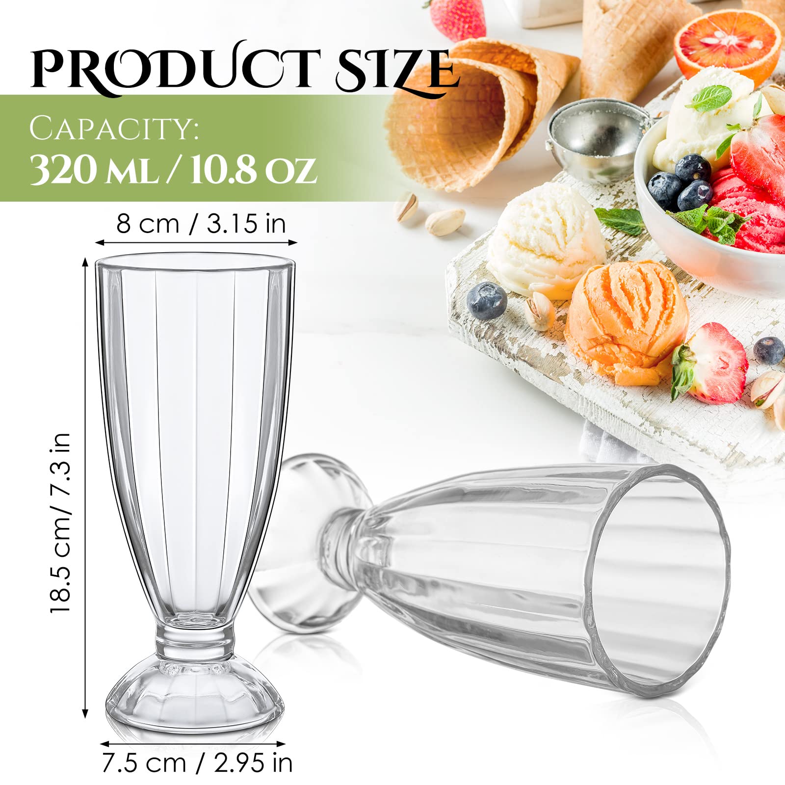 Amazon | ミルクシェイクグラス 12オンス 足付き アイスクリームグラス
