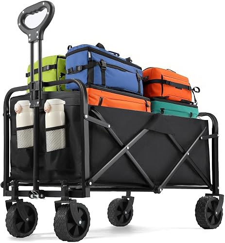 Festival Trolley on Wheels, Foldable Camping Trolley, Adjustable Handle Heavy Duty Beach Cart, Collapsible Folding Wagon for Camping Beach Outdoor