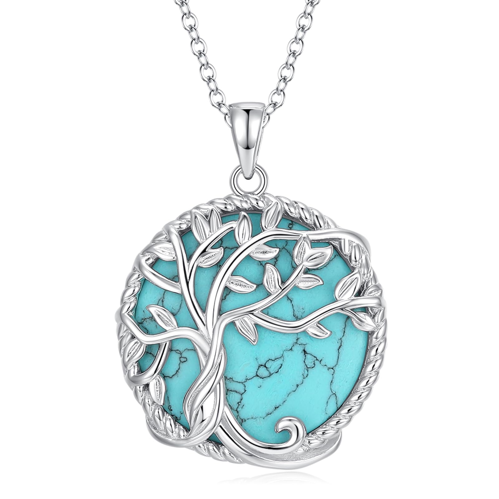 Carleen Türkis Baum des Lebens Kette aus 925 Sterling Silber Lebensbaum Türkis Anhänger Halskette Einfach Minimalistisch Geschenk Schmuck für Damen Mädchen - Verstellbar Armkette: 40 + 5 cm