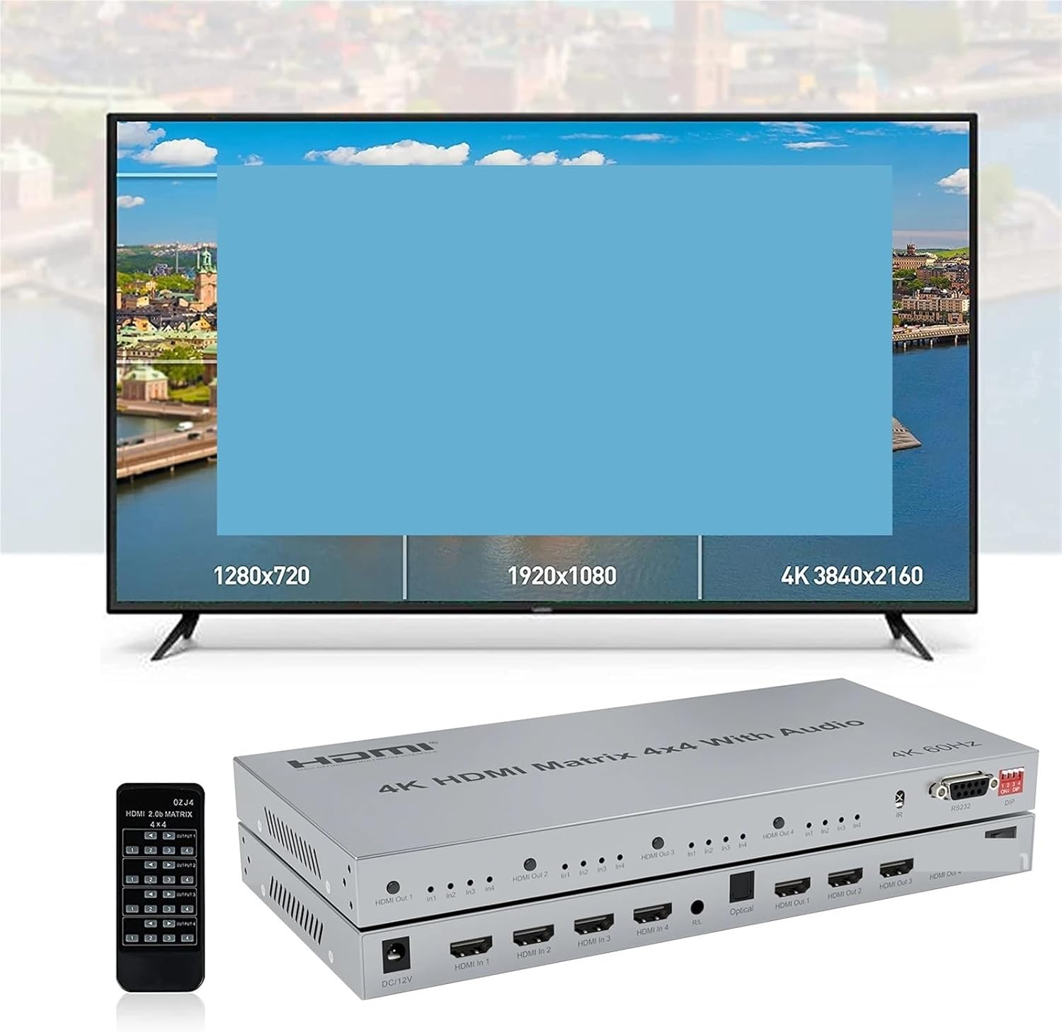 4K 60Hz HDMI True Matrix Switch 4x4 with R/L Audio Extractor HDR Video Matrix HDMI 2.0 Switcher Splitter 4 in 4 Out HDCP2.2 EDID(4K 30Hz HDMI 1.4,US Plug)