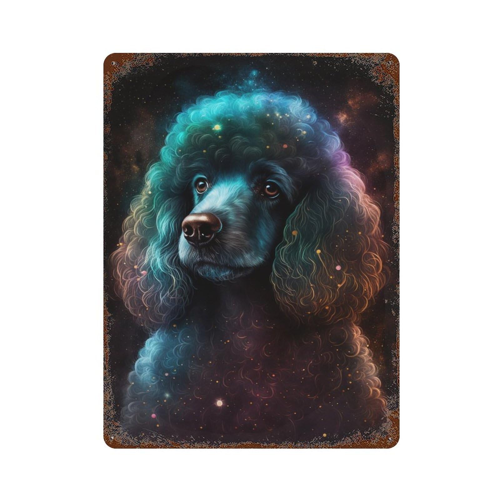 Garage Style Cosmic Poodle Portrait-2 Rustic Tin Plaque 15.7"x11.8", Vintage Wall Decor for Bar And Workshop