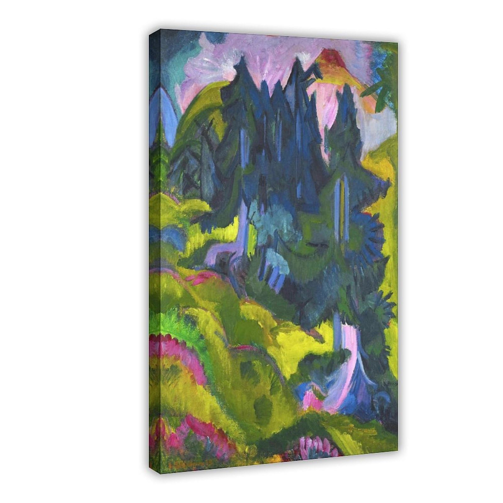 ANFOTCM Ernst Ludwig Kirchner, krajobraz jodły, las jodłowy, plakat do estetyki pokoju, płótno, sztuka ścienna, plakat i nadruk, 60 x 90 cm
