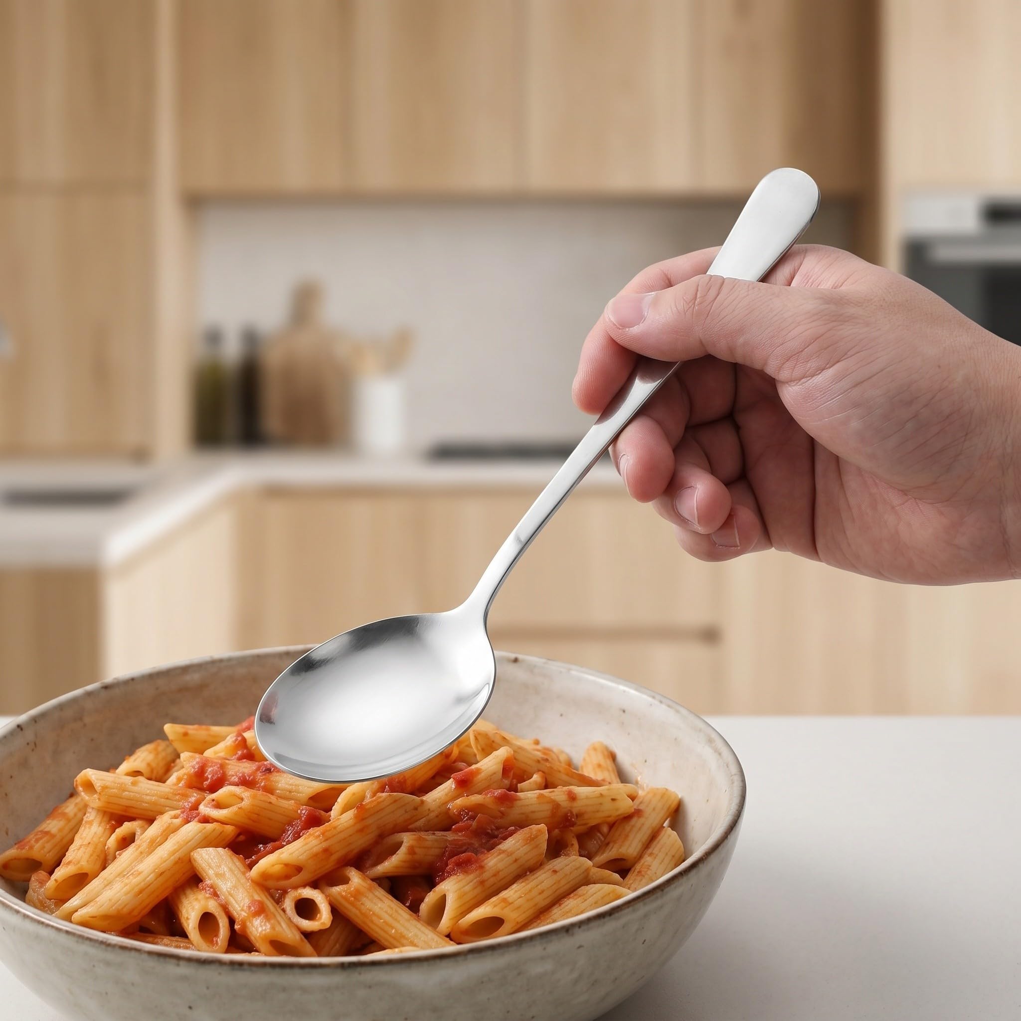 ibasenice Set di 4 posate da buffet in acciaio inox con cucchiaio forato e cucchiaio da portata - Cucchiai da portata da 21,6 cm - Posate lavabili in lavastoviglie per feste, buffet, catering e