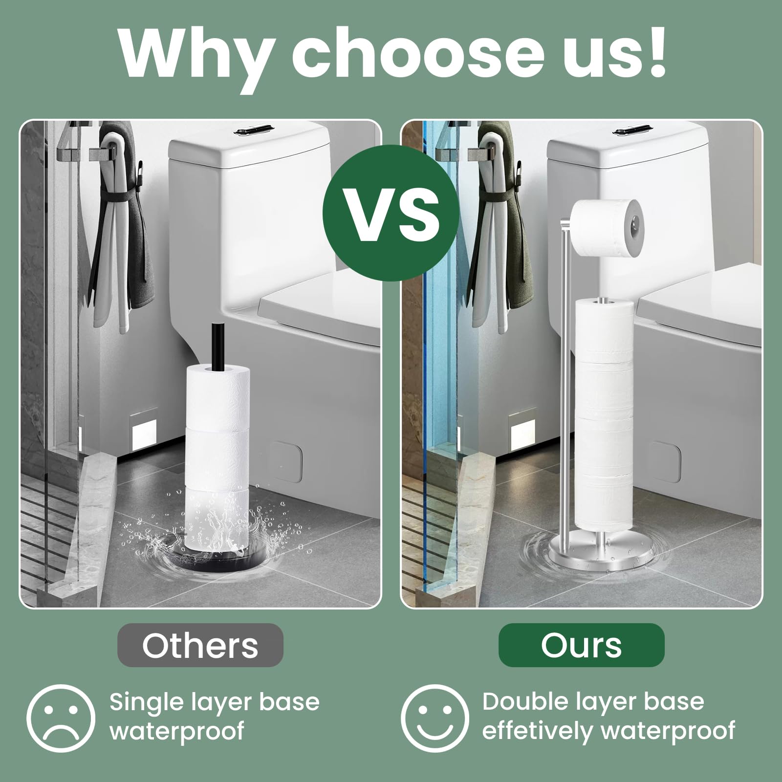 Support de papier toilette, support de rouleau de papier toilette de salle de bain avec réserve, support de rouleau de papier toilette, support de rouleau de papier toilette en acier inoxydable,