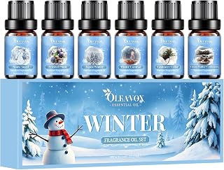 Winter Essential Oils Set, 6 Premium Holiday Fragrance Oil for Diffuser, Candle & Soap Making, Frozen Magic, Winter Wonderland, Hot Cocoa, Frosted Fir, Warm Sweater, Log Fire, Scented Oils for Home