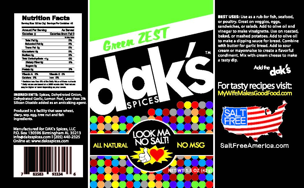 DAK's Spices LEAN GREEN TRIO – Three favorite blends ideal for poultry, seafood and veggies. With 0% SALT and 0% MSG! FREEDOM from Salt, Low Salt, Low Sodium! All natural, 100% MSG and Sodium Free! : Grocery & Gourmet Food