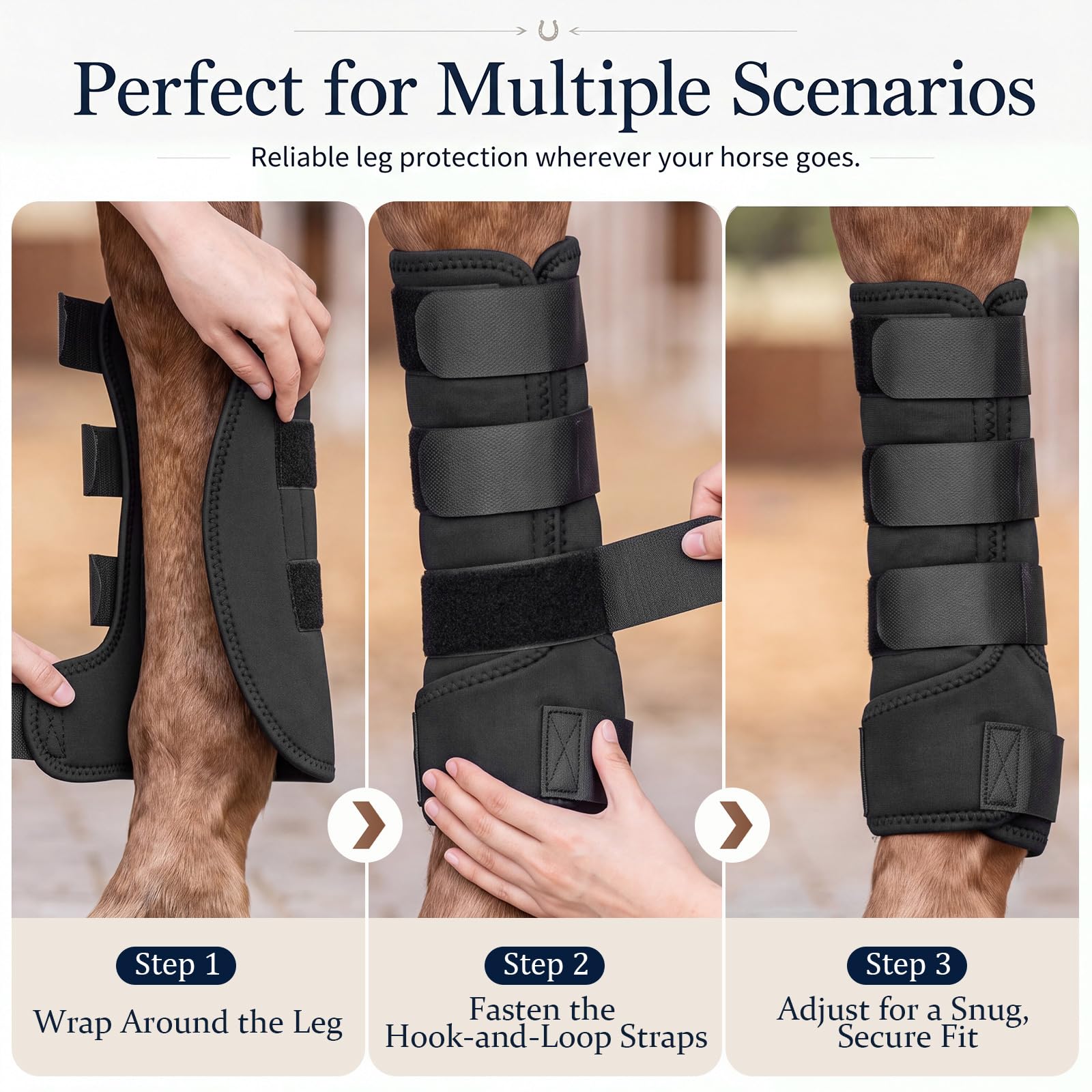 Abbylike L - Fasce imbottite per cavalli, in nylon, colore: nero | Fasce per gambe in nylon traspirante con cinghie regolabili in velcro per riposo stabile, spedizione e protezione quotidiana