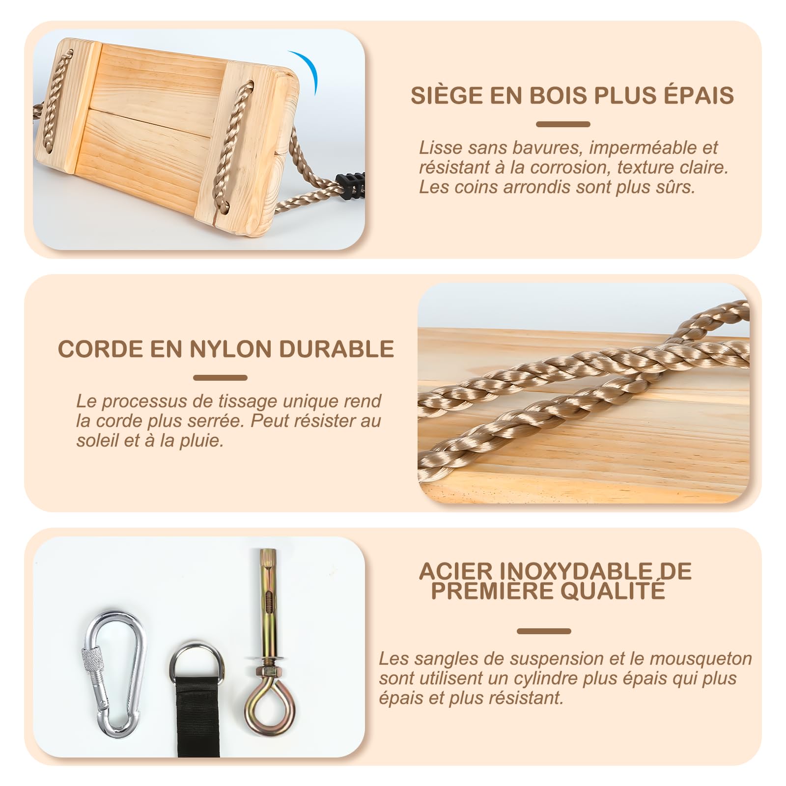 Balançoire Bois Compacte | Siège Ergonomique 40x16x3cm