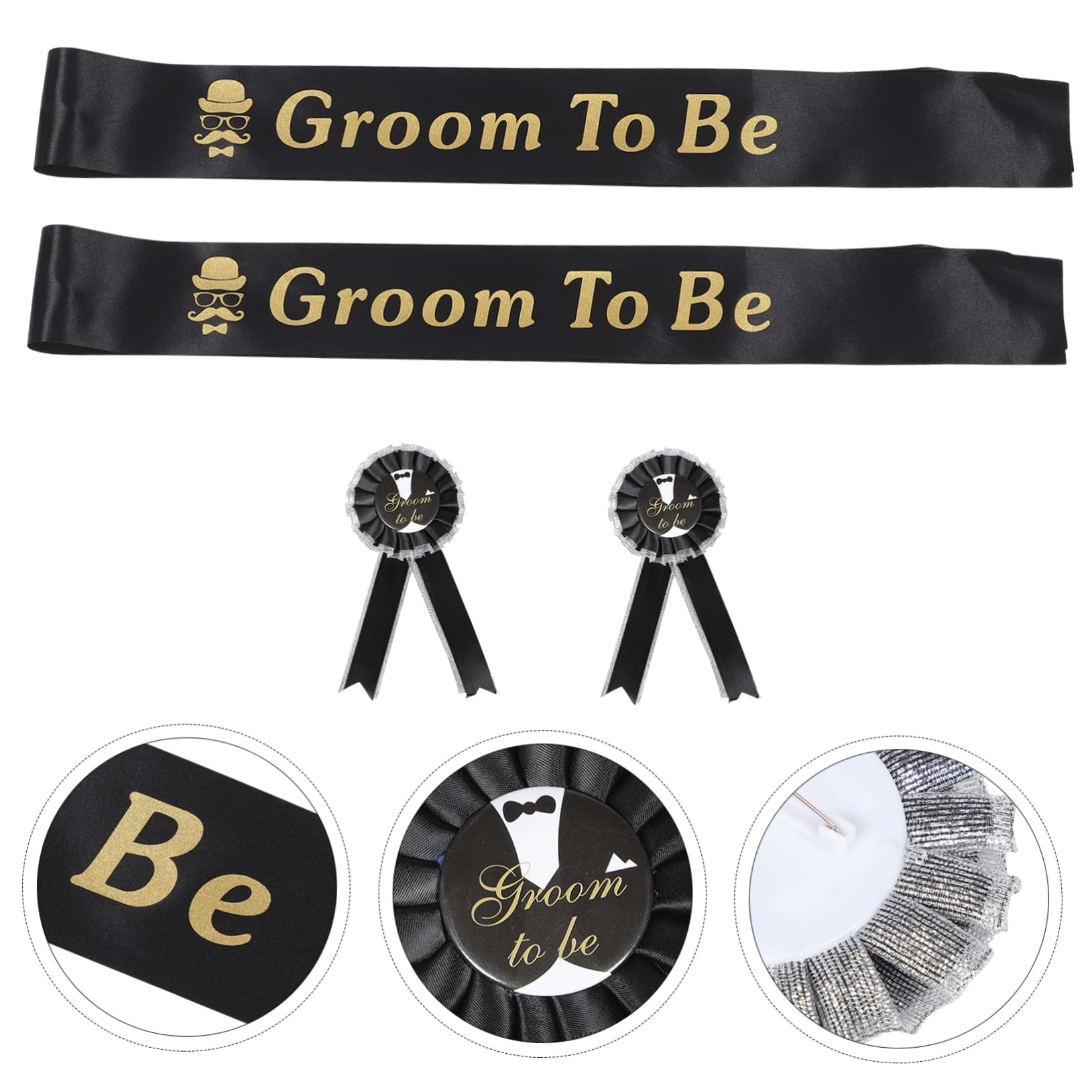 Beavorty Correas y Pechos De Los Hombros Del Novio Despedida De Soltera Boda Fiesta Insignias Con Lentejuelas Género Nupcial Accesorio Revelar Acicalar Faja De Raso Paño Negro