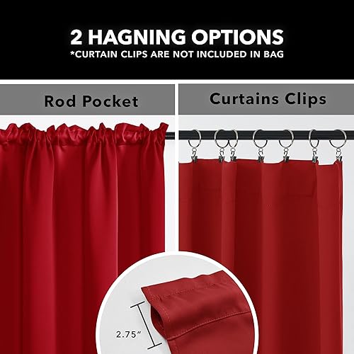 Miniatura 6 de Deconovo - Cortinas opacas rojas, 2 paneles, oscurecimiento para la sala de estar y el dormitorio, rojo auténtico, 42 pulgadas de ancho x 63