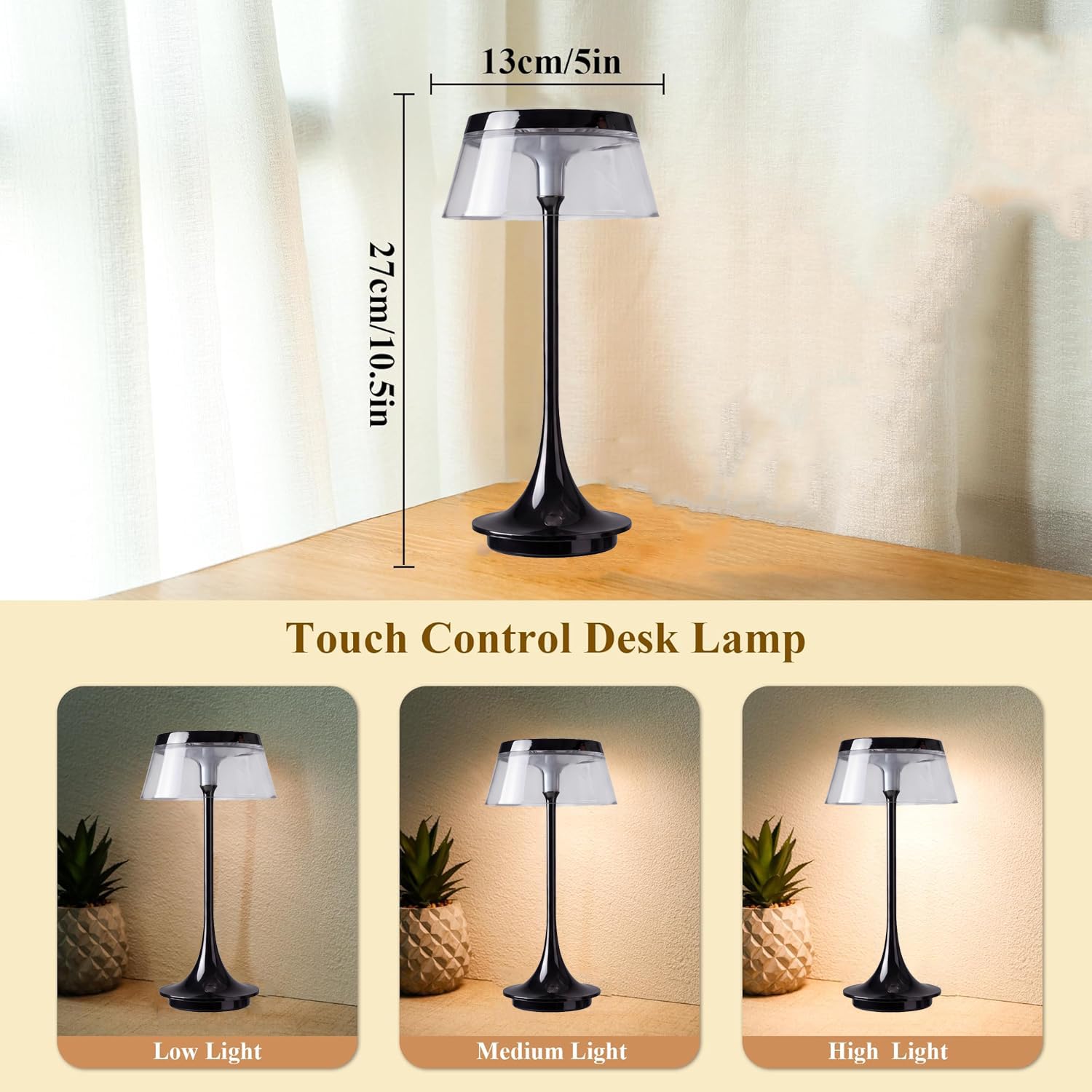 AoLa Tischlampe Pilz Kabellos Akku Pilzlampe LED Dimmbar Tischleuchte Touch Control USB Aufladbar Nachttischlampe Innen und Außen Tragbare Pilz Lampe Batteriebetrieben für Schlafzimmer Camping,Schwarz
