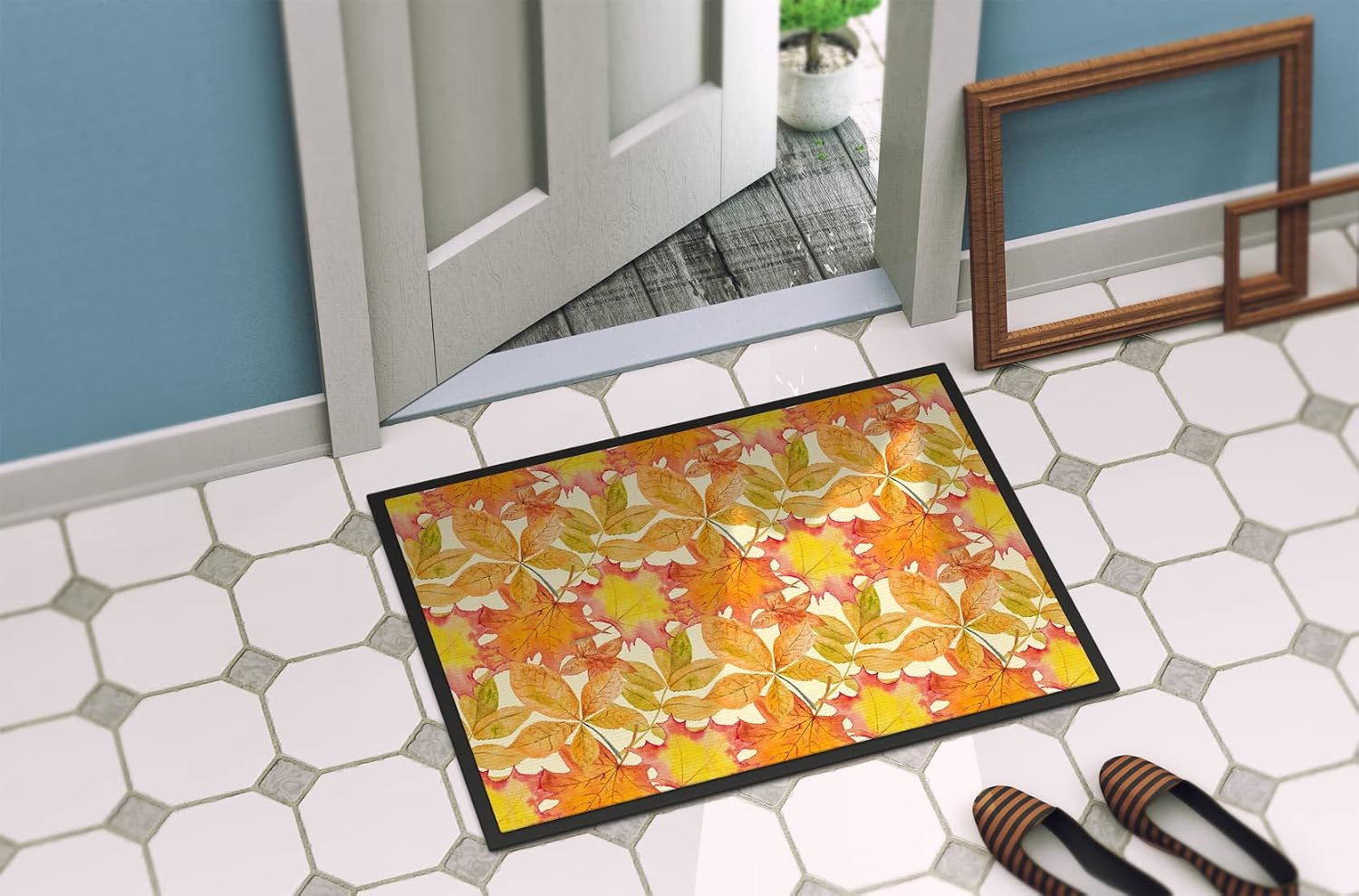 Caroline's Treasures BB7497JMAT Fall Leaves Watercolor Doormat 24x36 Front Door Mat Indoor Outdoor Rugs for Entryway, Non Slip Washable Low Pile, 24H X 36W