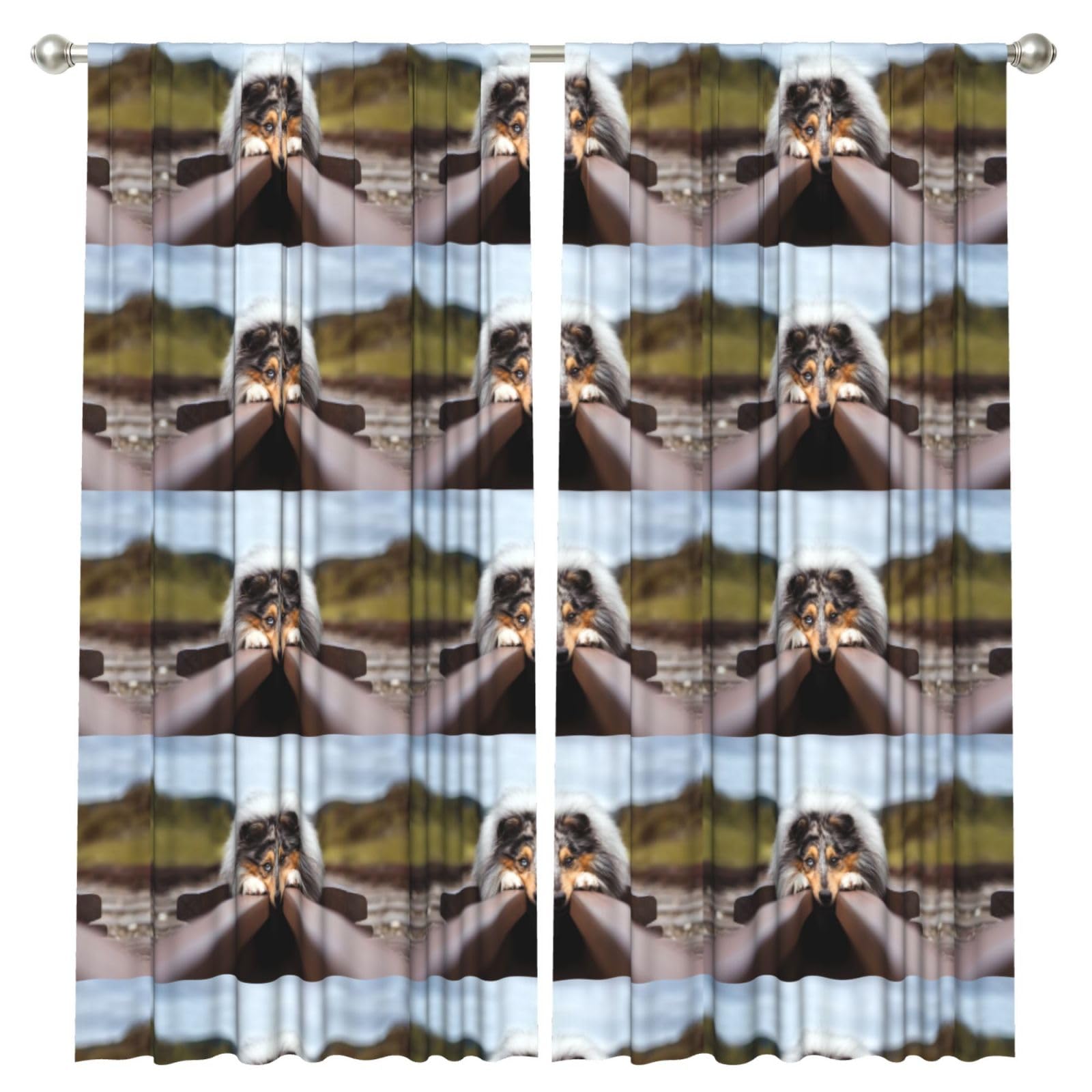 InOmak Rough Collie Bokeh Railway Dogs Pets Rough, 2 Panels Window Curtains 52 x 84 Inch Blackout Curtains for Living Room Bedroom