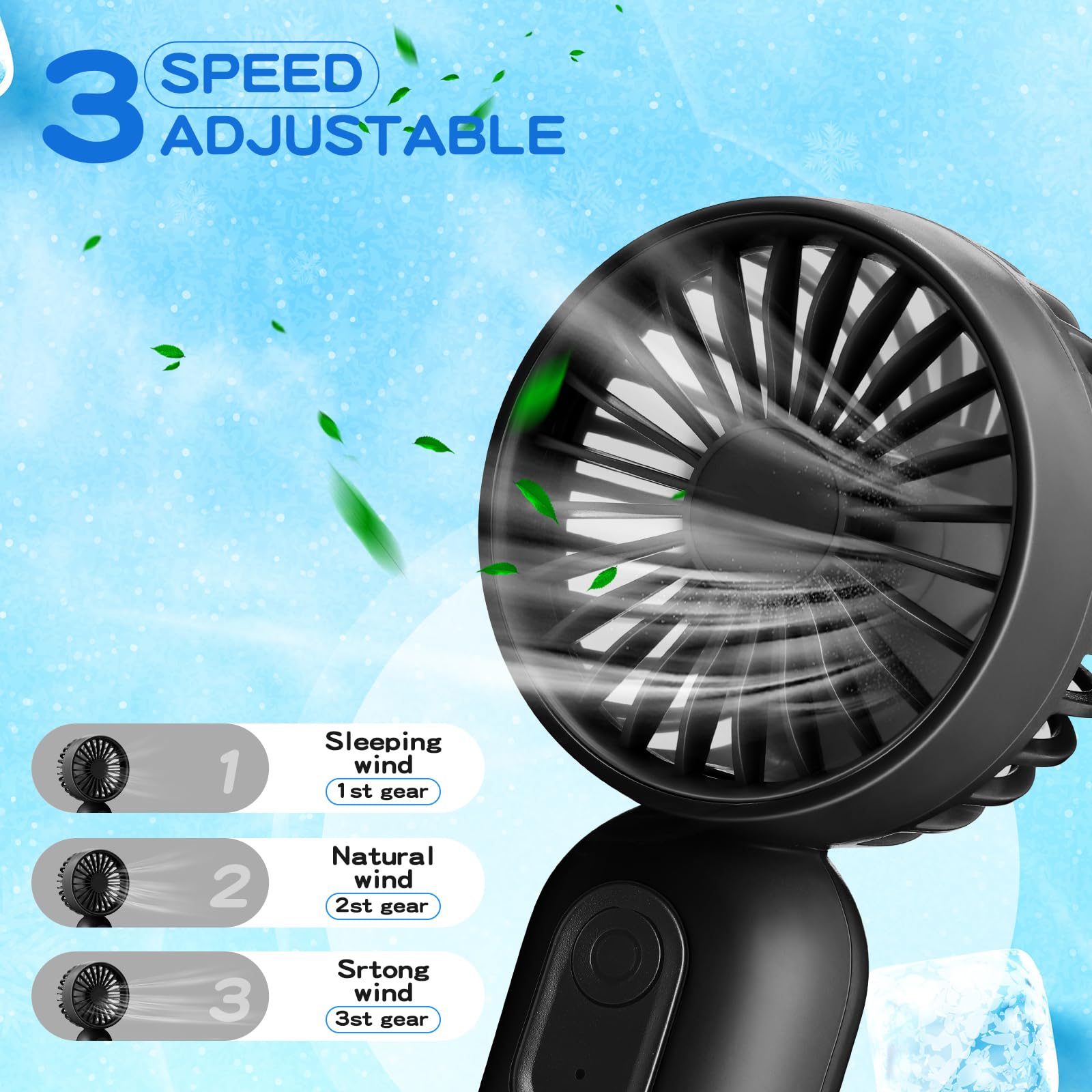 Rossesay 36 Pcs Mini Portable Fan 3 Speed Rechargeable, Black