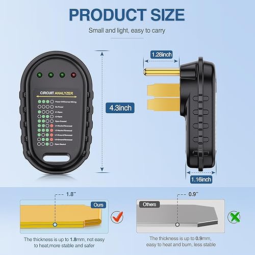 Miniatura 5 de Nilight Probador de circuito RV de 50 amperios, 125250 V, enchufe analizador de circuitos RV con luz indicadora LED de 50 amperios Nema 14-50P ETL