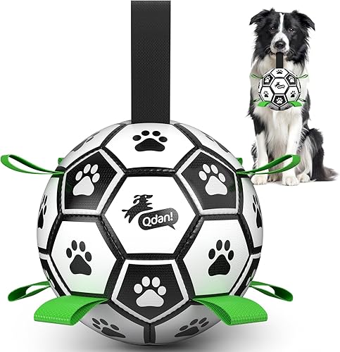 QDAN Juguetes para perros para cachorros pequeños y medianos, pelota de fútbol para perros con correas, pelotas de pastoreo de perros, regalos de