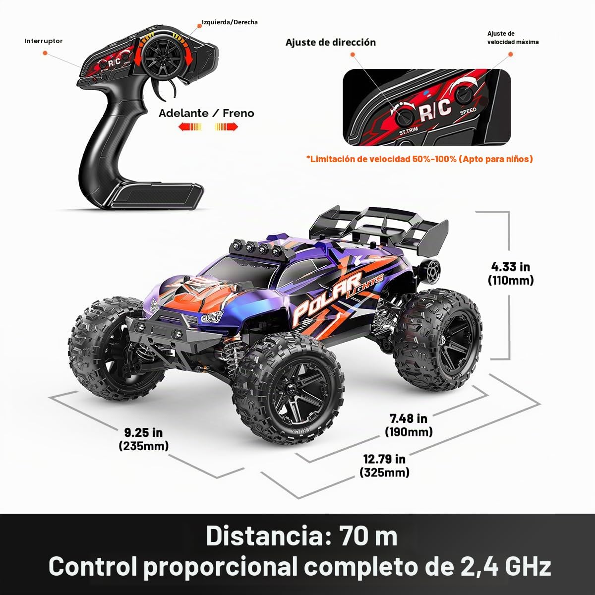 Coche teledirigido Adulto Profesional 1:14 Off-Road, Coche RC 4WD Alta Velocidad 40 km/h 2.4GHz,Vehículo RC 4x4 Impermeable con 2 Baterías Recargables 1300mAh y 2 Juegos de Neumáticos