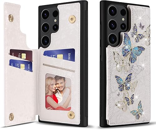 UEEBAI Funda tipo cartera para Samsung Galaxy S23 Ultra con tarjeteros, funda de piel sintética, función atril, bloqueo RFID, doble cierre