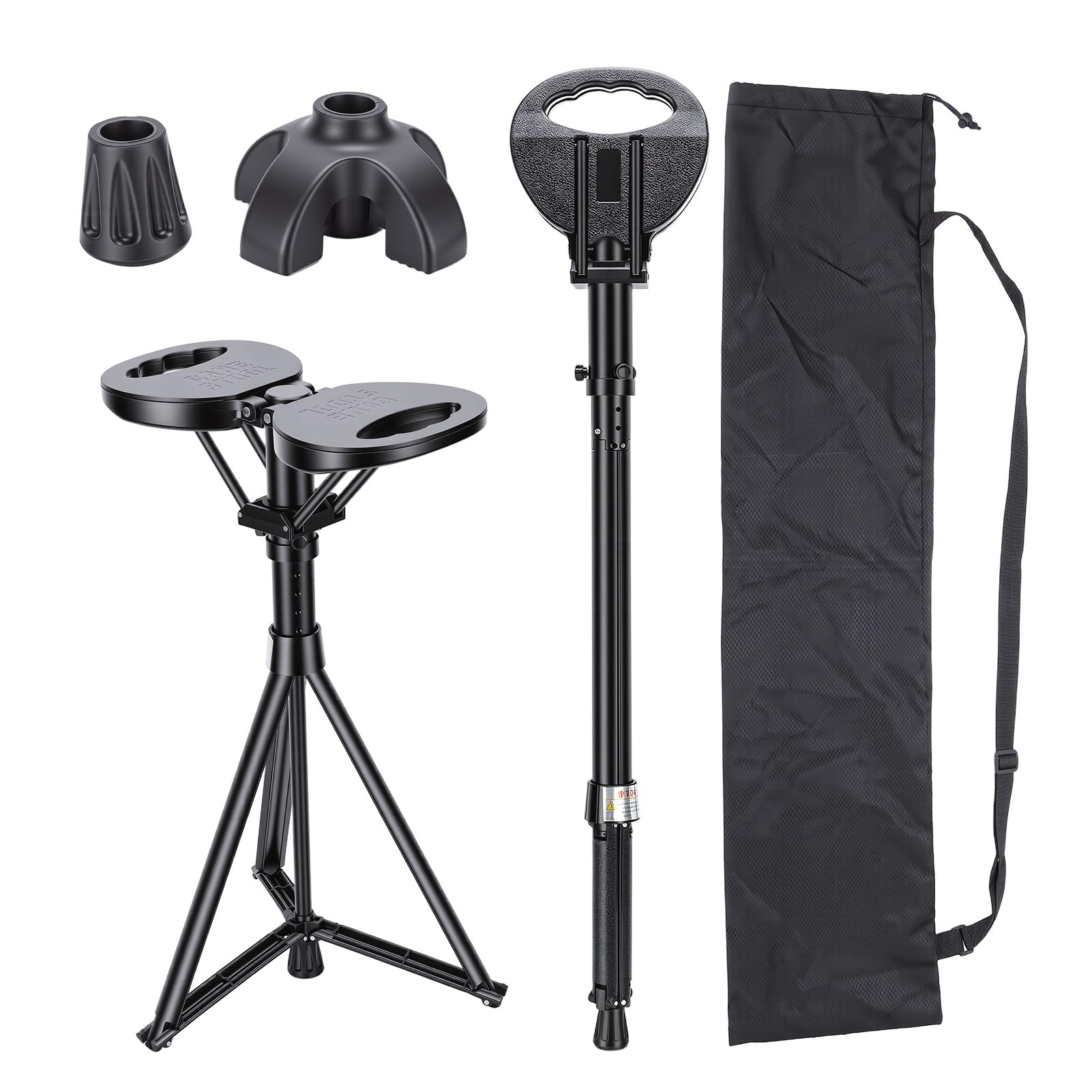 Gehstock mit Sitz, Tragbarer Klappstock mit Kissen und Tragetasche für Senioren und Erwachsene, Verstellbarer Wanderkanalstuhl mit Sitzkapazität 250kg für Outdoor Reisen, Camping, Wandern