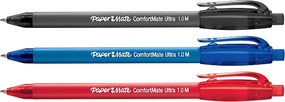 Paper Mate ComfortMate Ultra Retractable Ballpoint Pens | Medium Point (1.0mm) | Black | Pack of 4