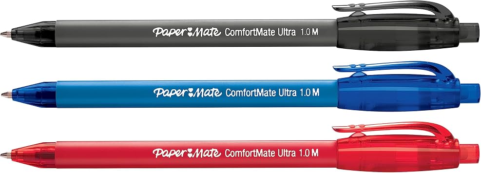 Paper Mate ComfortMate Ultra Retractable Ballpoint Pens | Medium Point (1.0mm) | Black | Pack of 4