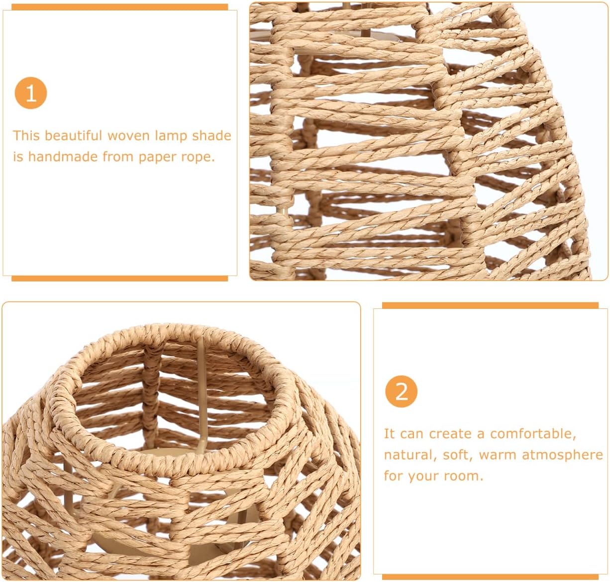 DOITOOL Handwoven Braided Rope Lampshade 9.64X7.08In Woven Pendant Light Shade Cover for Ceiling Lamps Warm Home Decorative Lighting