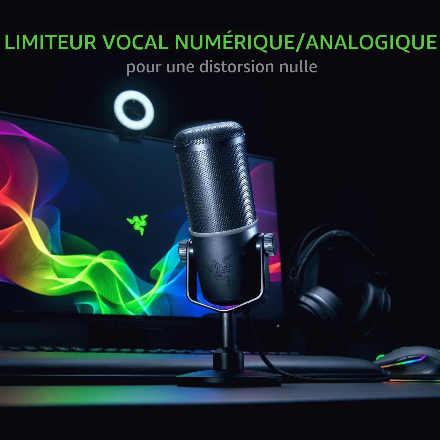 Razer Seiren Elite - Microphone à condensateur USB pour Le Streaming (Compact avec Amortisseur intégré, directivité supercardioïde, Filtre Passe-Haut, limiteur numérique/analogique) Noir