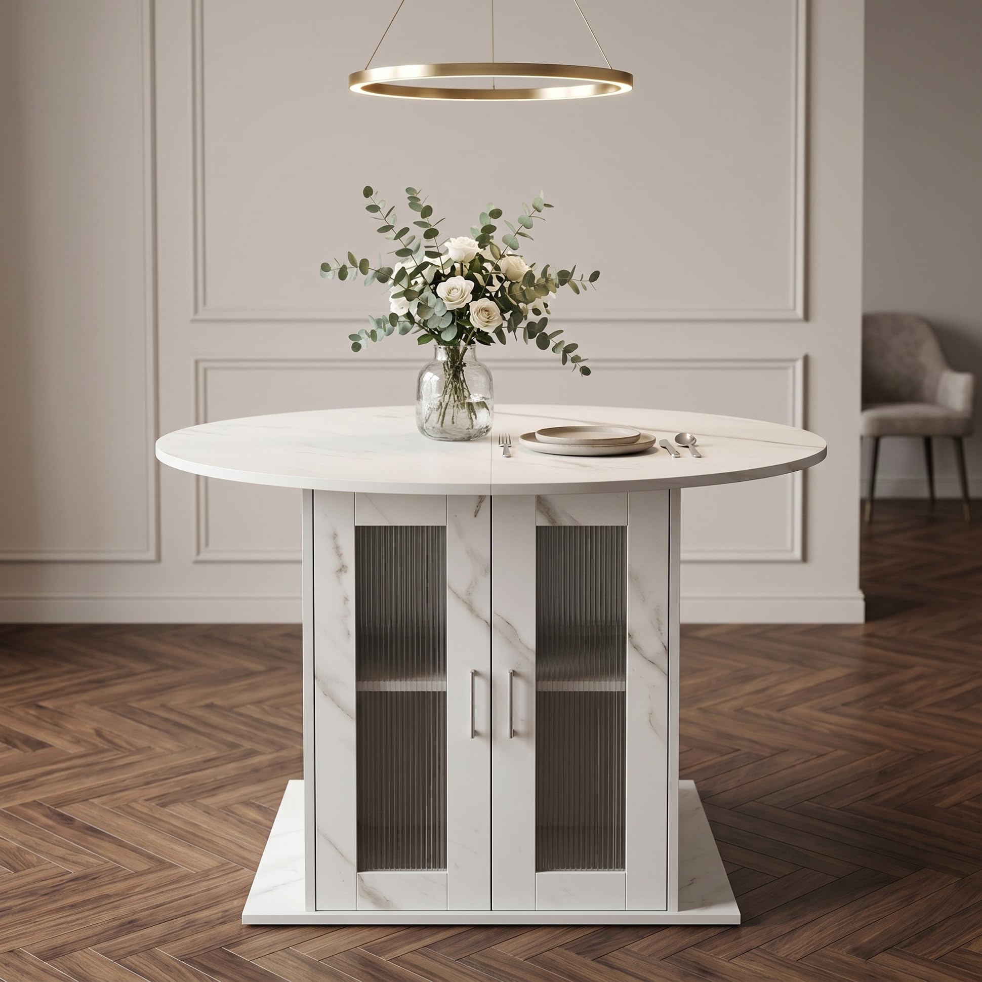 Tavolo da pranzo allungabile con spazio di archiviazione, 100 a 140 cm, tavolo da cucina allungabile, ovale, rotondo con spazio di archiviazione, per un piccolo frigorifero, tavolo da pranzo per