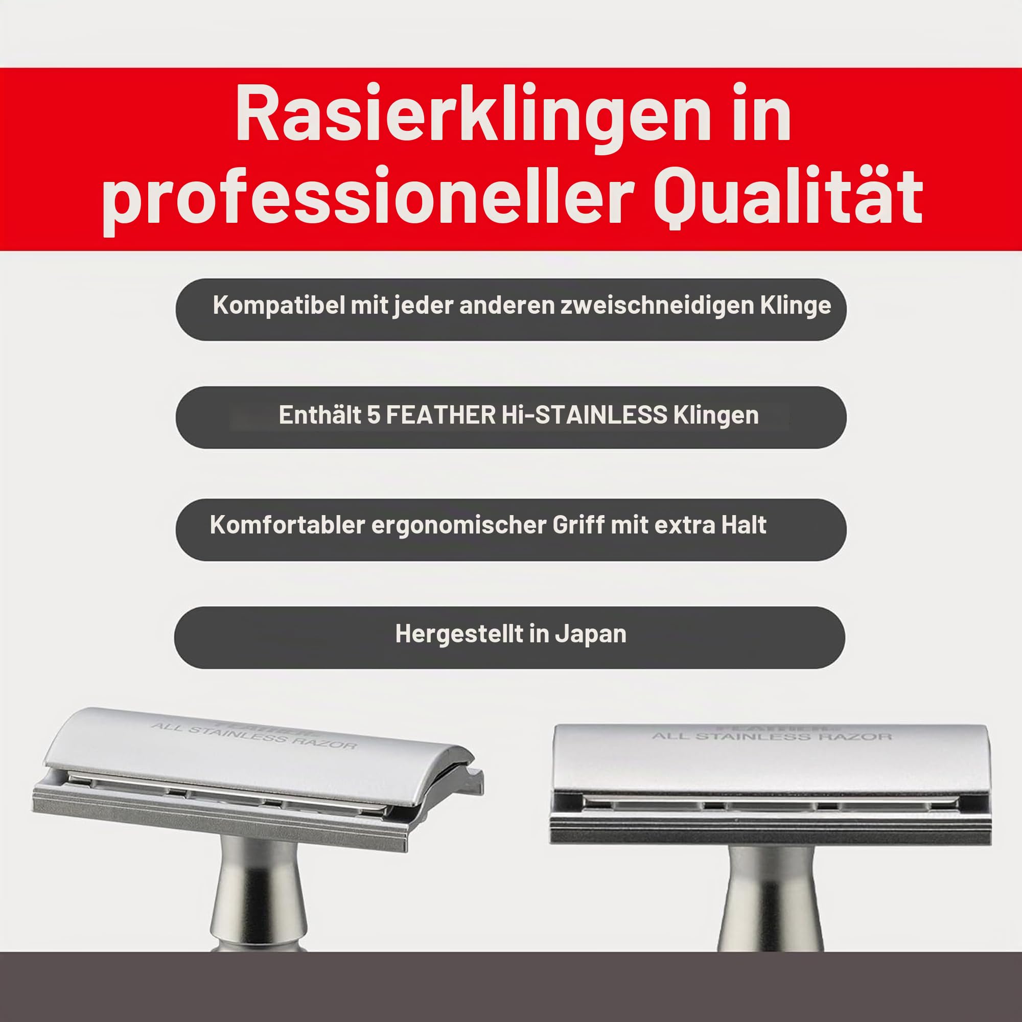 Feather WS-D2S Rasierhobel mit Holzgriff, Edelstahl und Ständer