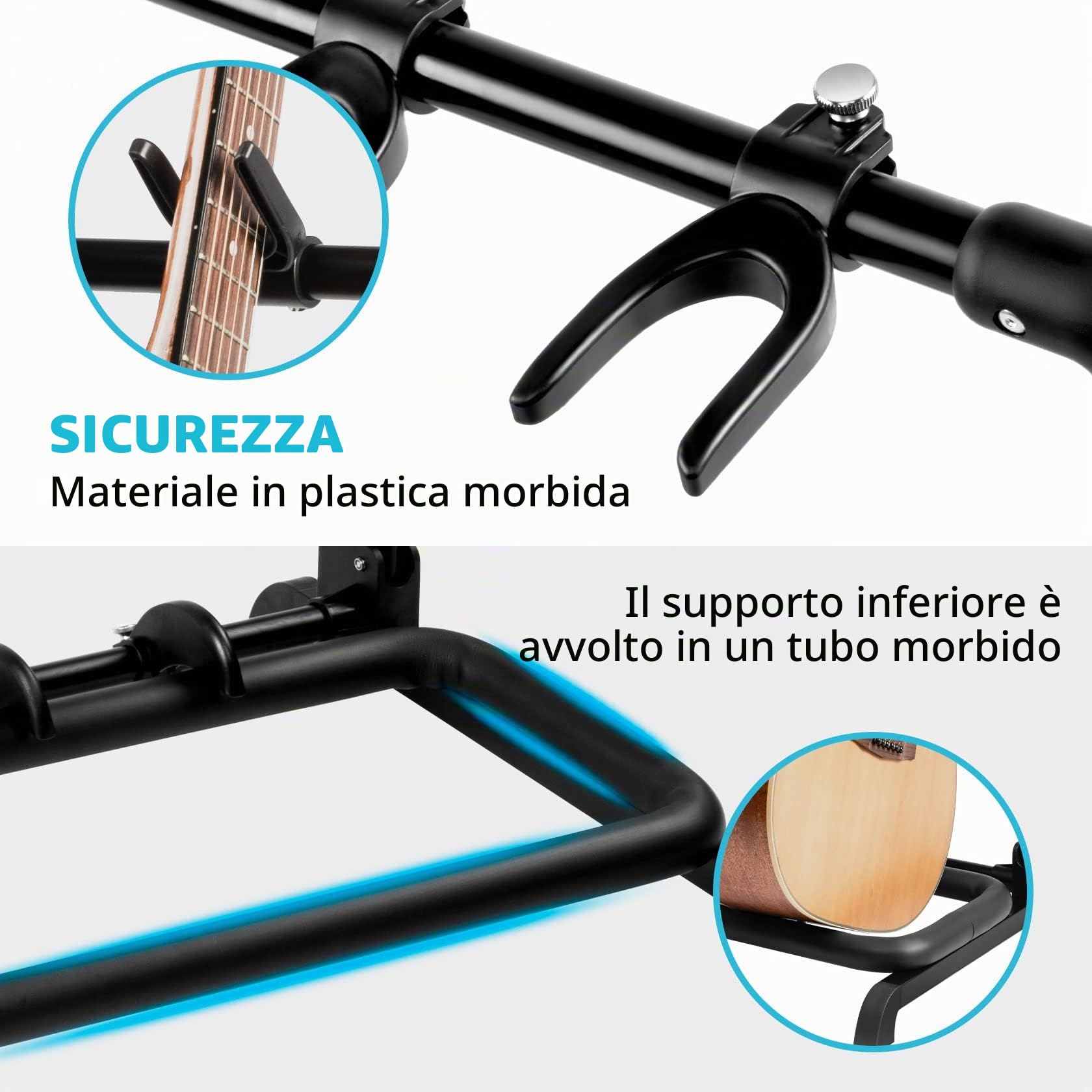 Guitto GGS-07 - Supporto universale pieghevole per chitarra portatile per palco, basso e chitarra acustica, 5 supporti