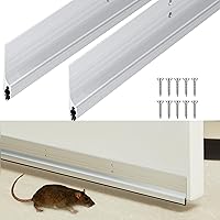 Gisafai 2-Pack 36" Aluminum Metal Door Draft Stopper Mouse Guard - Seals Drafts, Rodents, Noise, Weatherproof Easy Install Silver