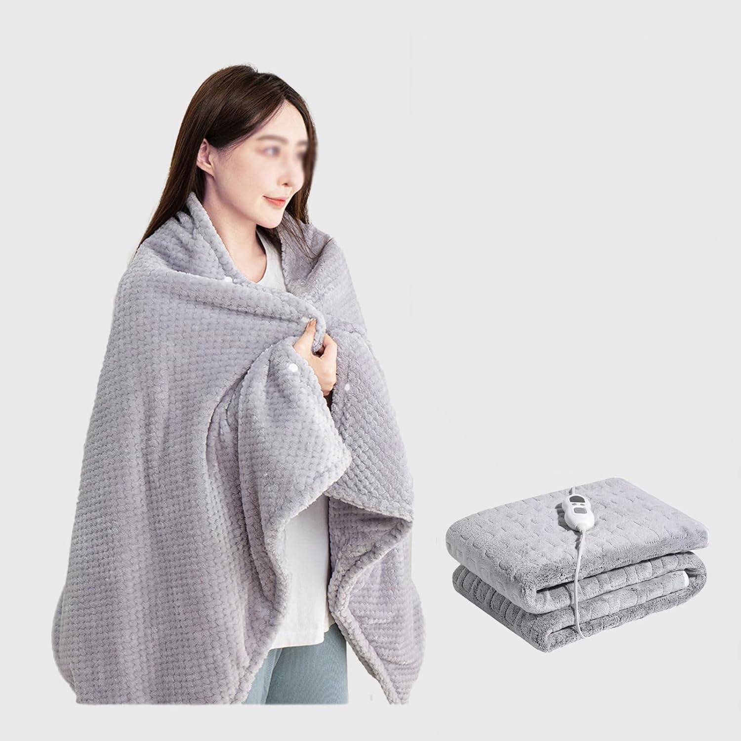 Wearable Heated Blanket,Rechargeable USB Heated Throw Blanket for Outdoor,Soft, and Fluffy Electric Blanket,for Office,Camping, 59.01”X 47.24” Grey