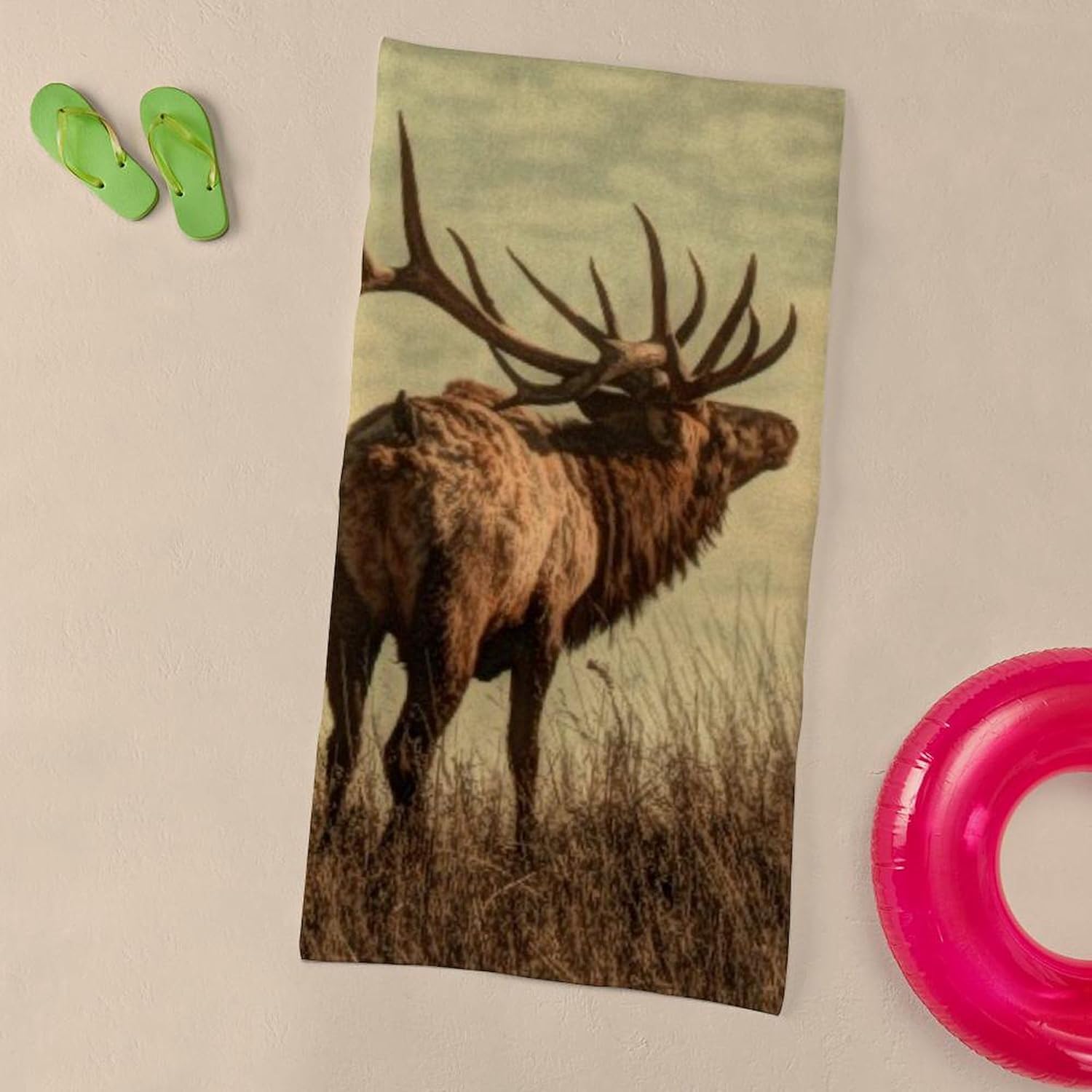 CafePress Rustic Western Wild Elk 30"x60" Absorbent Cotton Back, Soft Beach, Pool Towel
