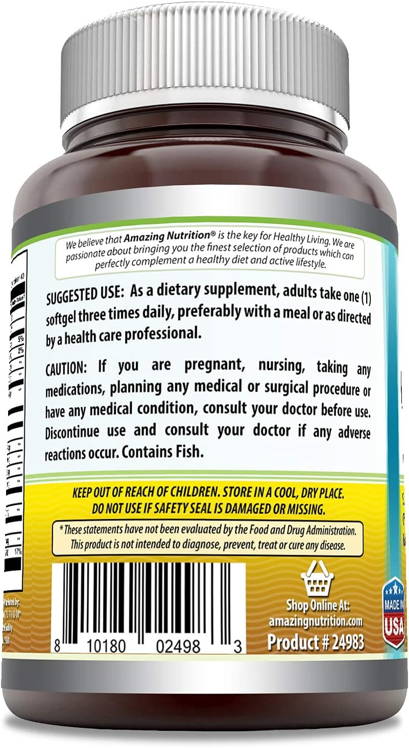 Amazing Omega 3.6.9 1200mg,Softgels (Non GMO,Gluten Free) Unique Formula combining Flaxseed Oil 400 mg,Fish Oil 400 mg and Borage Oil 400 mg*Rich in Omega-3,omega-6 and Omega-9 Fatty Acids*(120 Count) : Health & Household