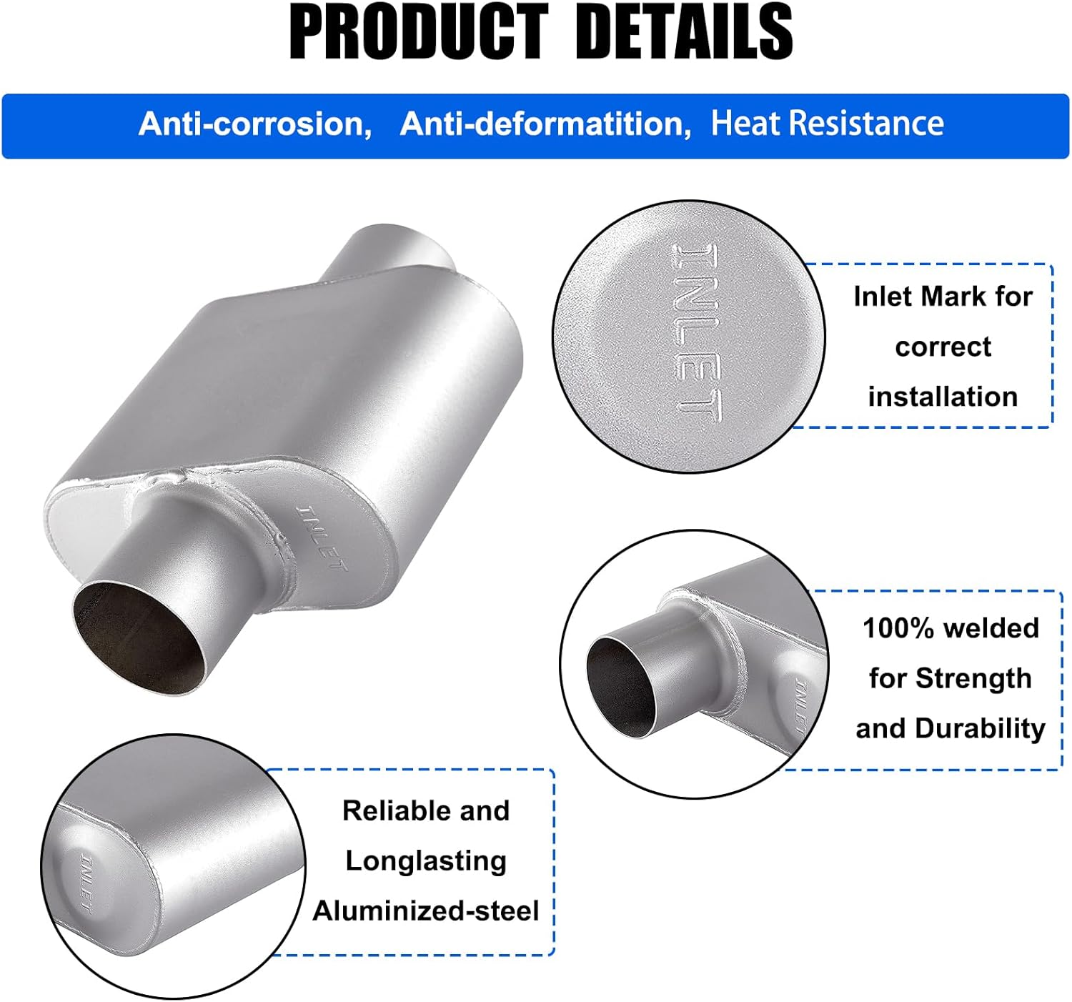 Universal Mufflers, Performance Automotive Exhaust Muffler, Single Chamber center in/center out, silver (2.5")