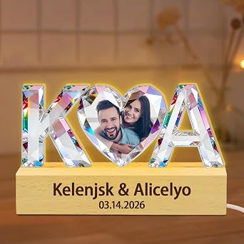 Personalized Couple Photo Initial LED Night Light Custom Name & Date Heart Letter Lamp, Gifts for Him Her Boyfriend Girlfriend Couple,Romantic Tabletop Decor for Bedroom Wedding Christmas