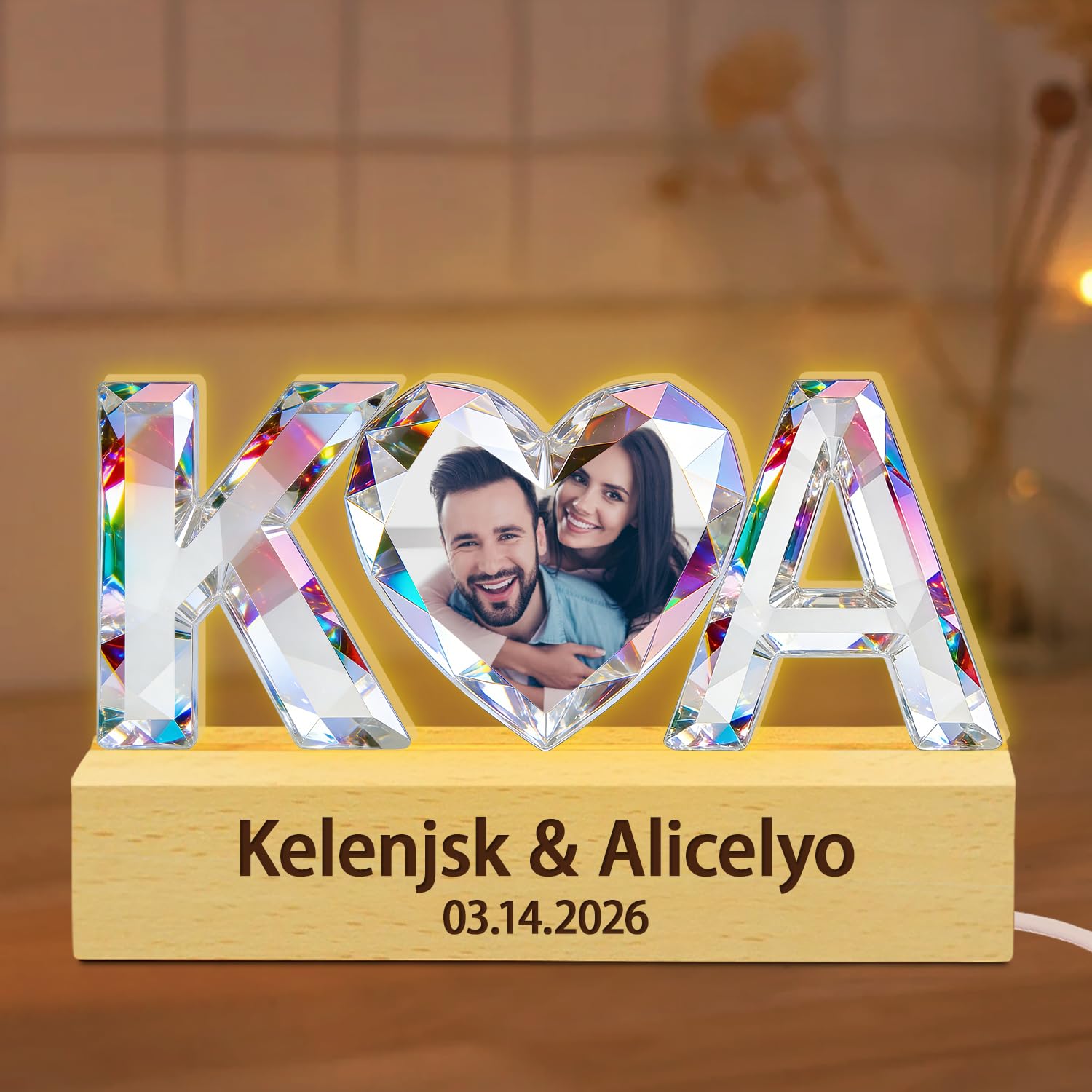 Personalized Couple Photo Initial LED Night Light – Custom Name & Date Heart Letter Lamp, Gifts for Him Her Boyfriend Girlfriend Couple,Romantic Tabletop Decor for Bedroom Wedding Christmas