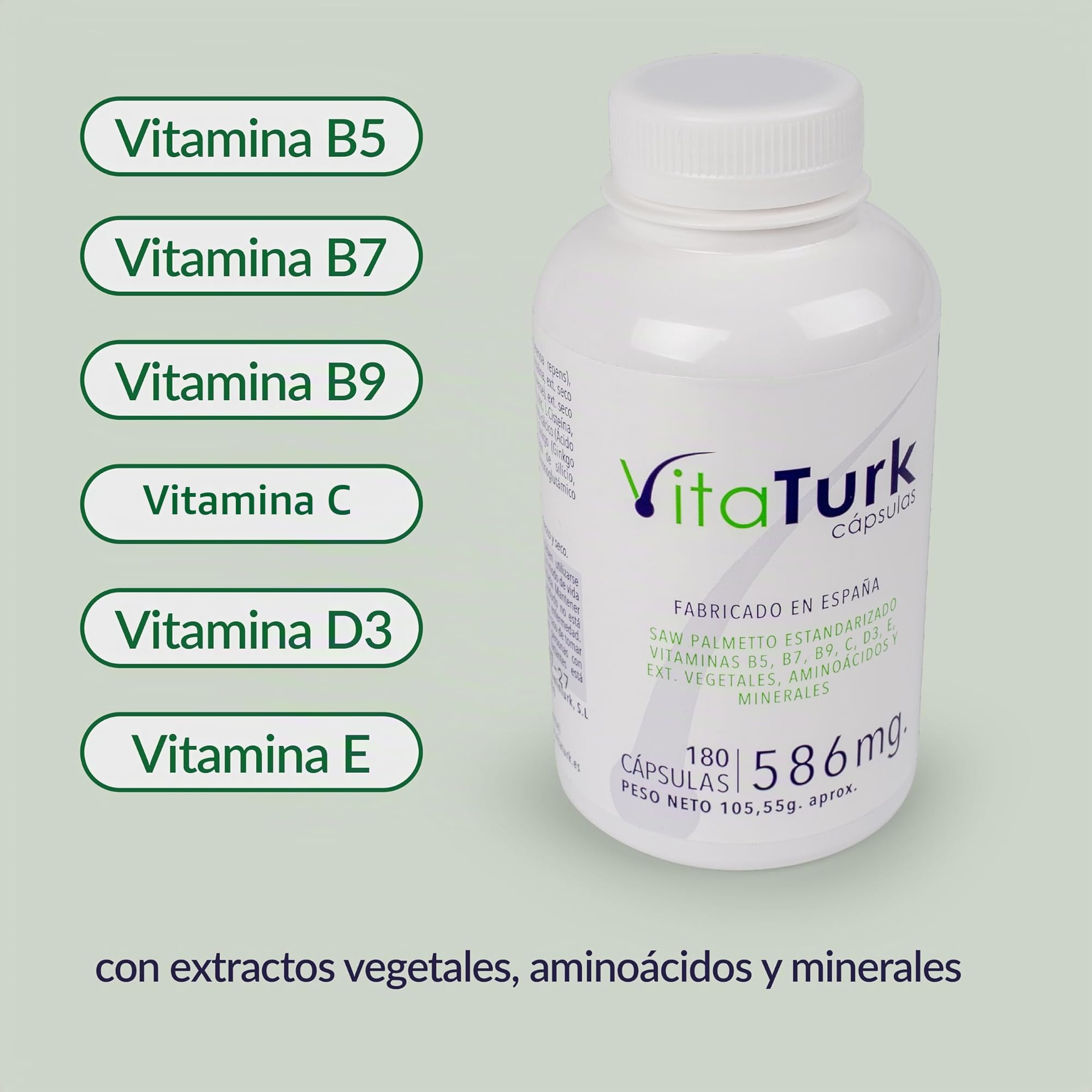 Vitaminas Para el Cabello 180 cápsulas | Frena la Caída del Pelo y Favorece el Crecimiento | Saw Palmetto, Biotina, Zinc | DHT Blocker | Duración 3 meses | Fabricado en España