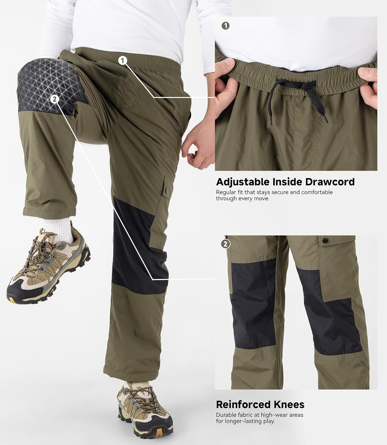 Boys Waterproof Fleece Pants Kids Cargo Hiking Winter Snow Ski Pant Trousers with Zipper Pockets - Image 6