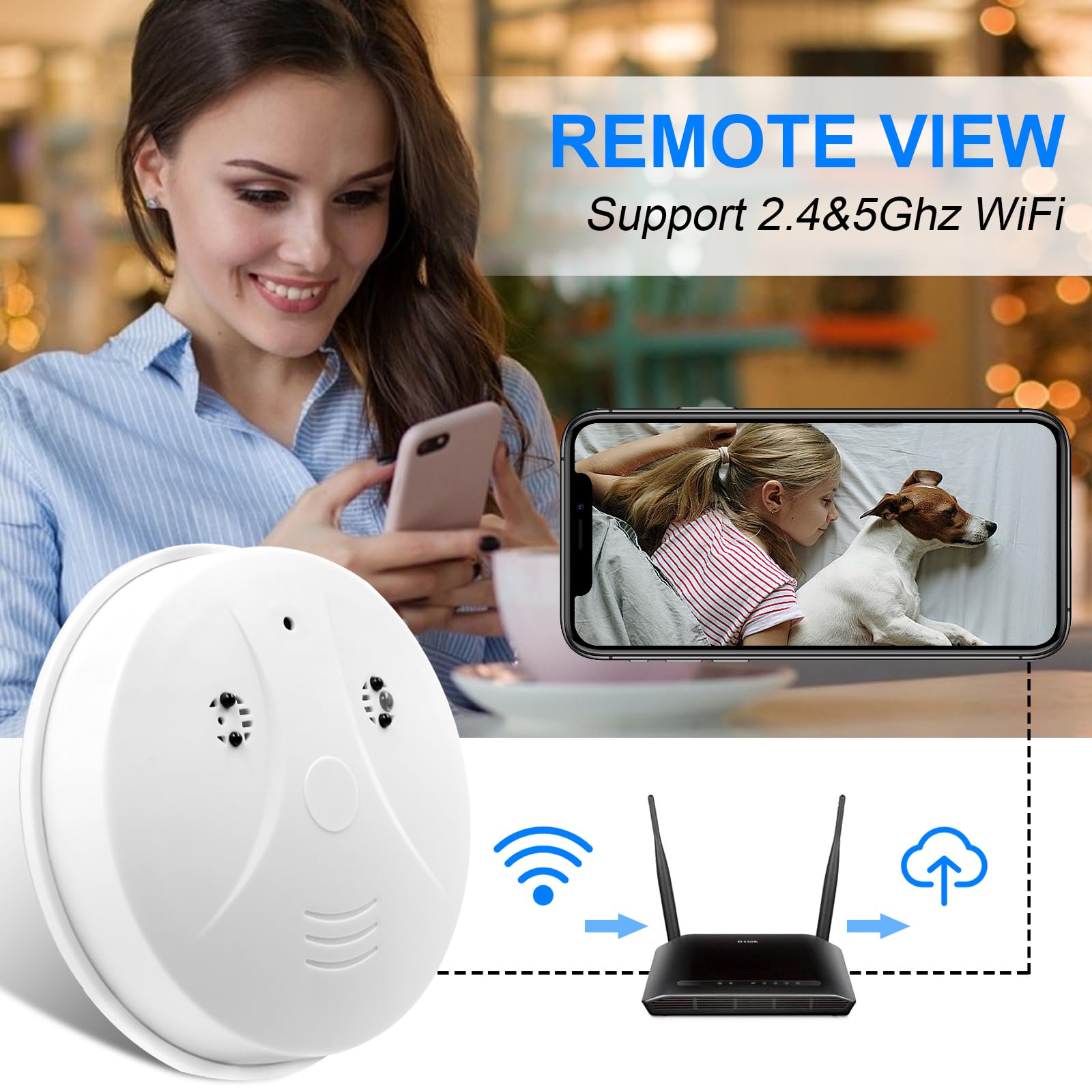 Telecamera Nascosta WiFi, Telecamera Spia Nascosta nel Rilevatore di Fumo | Mini Telecamera Spia Nascosta da 1080P, Telecamera Spia WiFi 2.4 e 5G, Visione Notturna, Rilevamento del Movimento, APP Tuya
