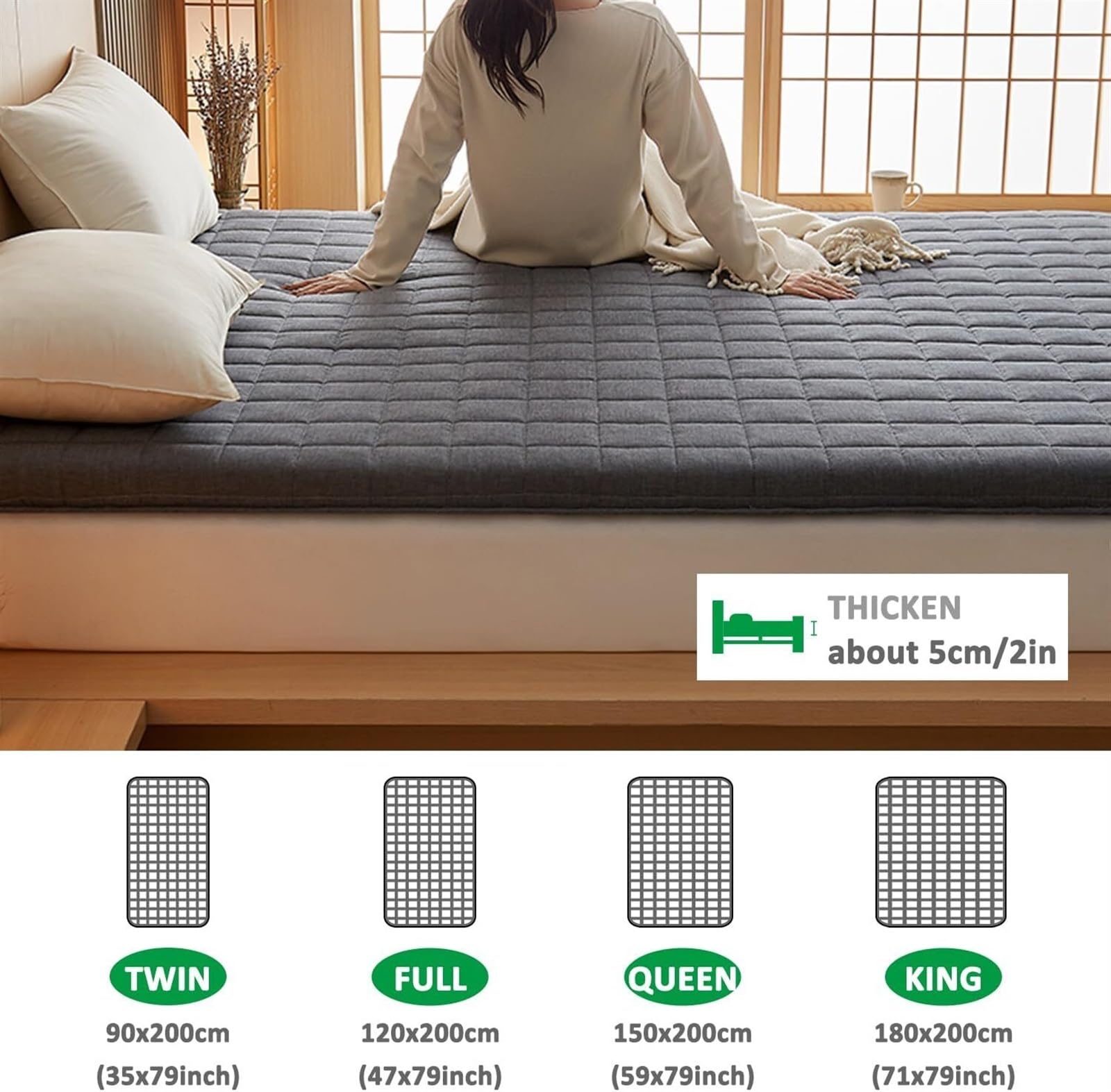 Colchón de Piso Grueso Colchón portátil Plegable Suave Futones japoneses Individuales Dobles, Colchoneta Enrollable de Tatami japonés Colchón Plegable (Color : Style1, Size : Single(90x200*5cm))