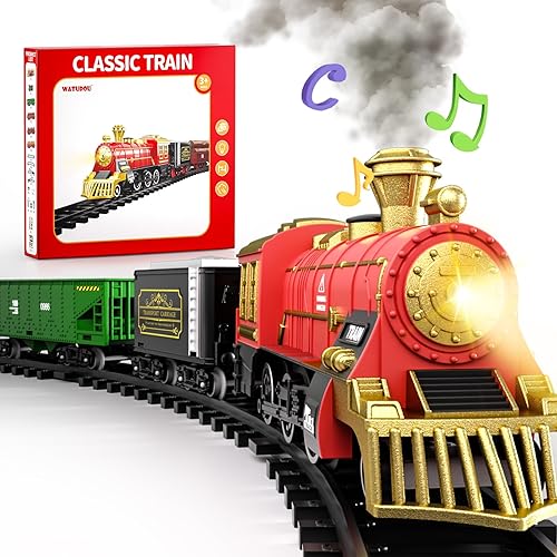 Miniatura 9 de Juego de tren para niños de 3 a 8 años, clásico juego de juguetes de tren eléctrico de Navidad con motor de locomotora de vapor, luz y sonido,