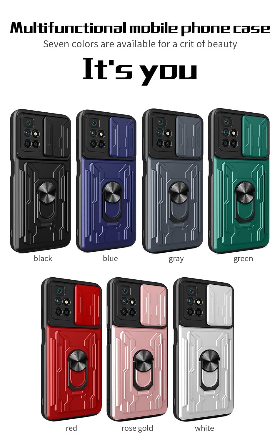 Cover Militare Con Anello E Protezione Fotocamera Per Xiaomi Redmi 10 - Custodia Antiurto Rossa Con 2 Pellicole