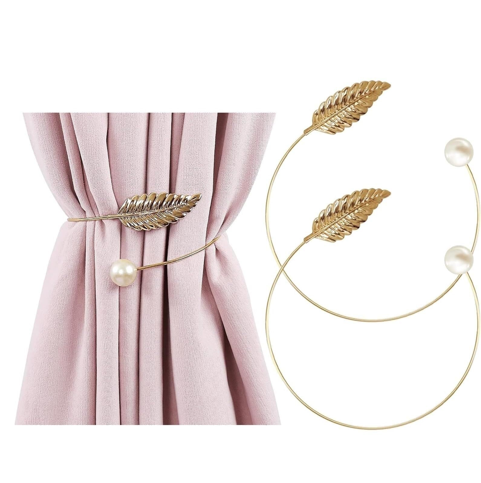 Tie Backs For Curtains 1 Piece Of Pearl Leaf Curtain Metal Buckle, Adjustable Design, Suitable For Living Room, Bedroom, Terrace Door(Gold)